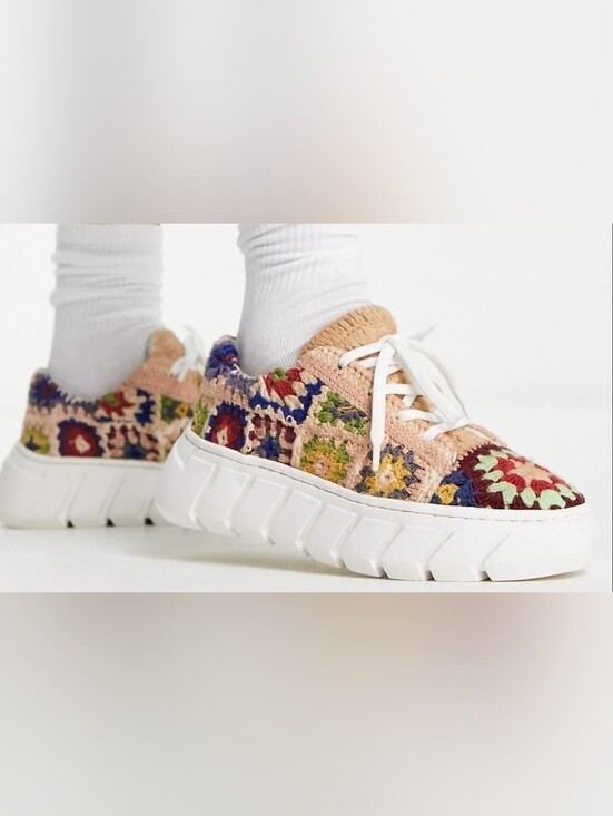 Free People Shoes - Free People "Catch Me If You Can"  Crochet Sneakers Boho Grandma Core  SZ 39/8.5